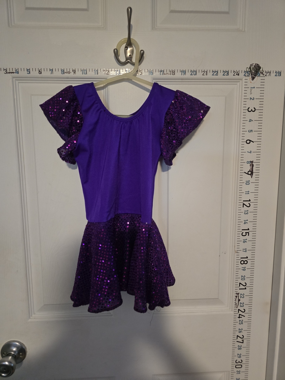 Purple Sequin Flutter Sleeve Kids Costume Dress
